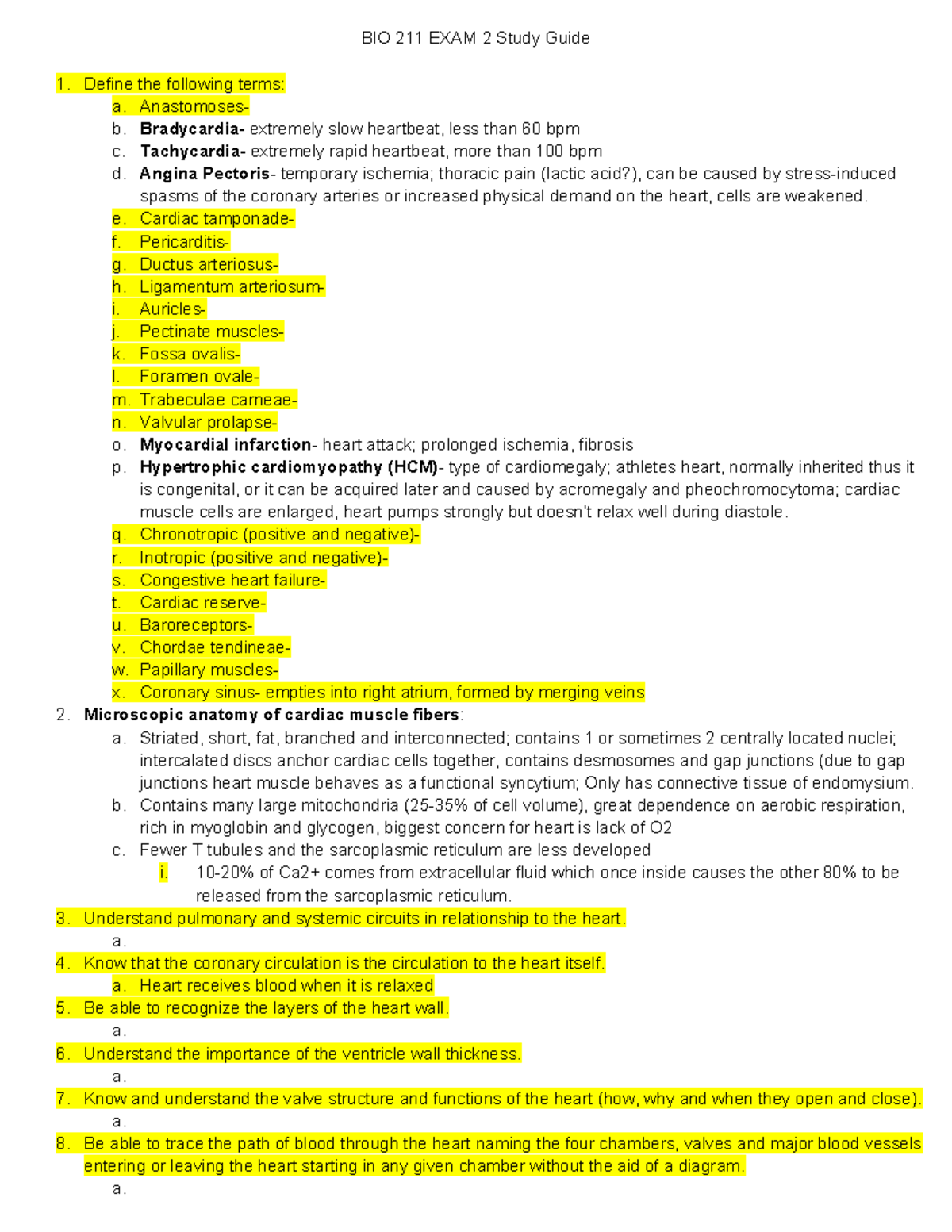 BIO 211 EXAM 2 Study Guide - BIO 211 EXAM 2 Study Guide Define the ...