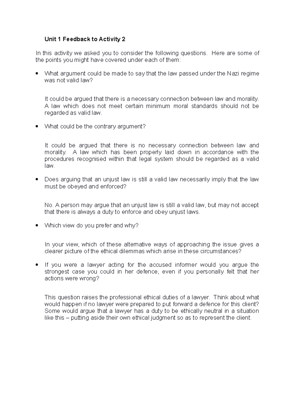 Unit 1 Feedback to Activity 2 - Unit 1 Feedback to Activity 2 In this ...