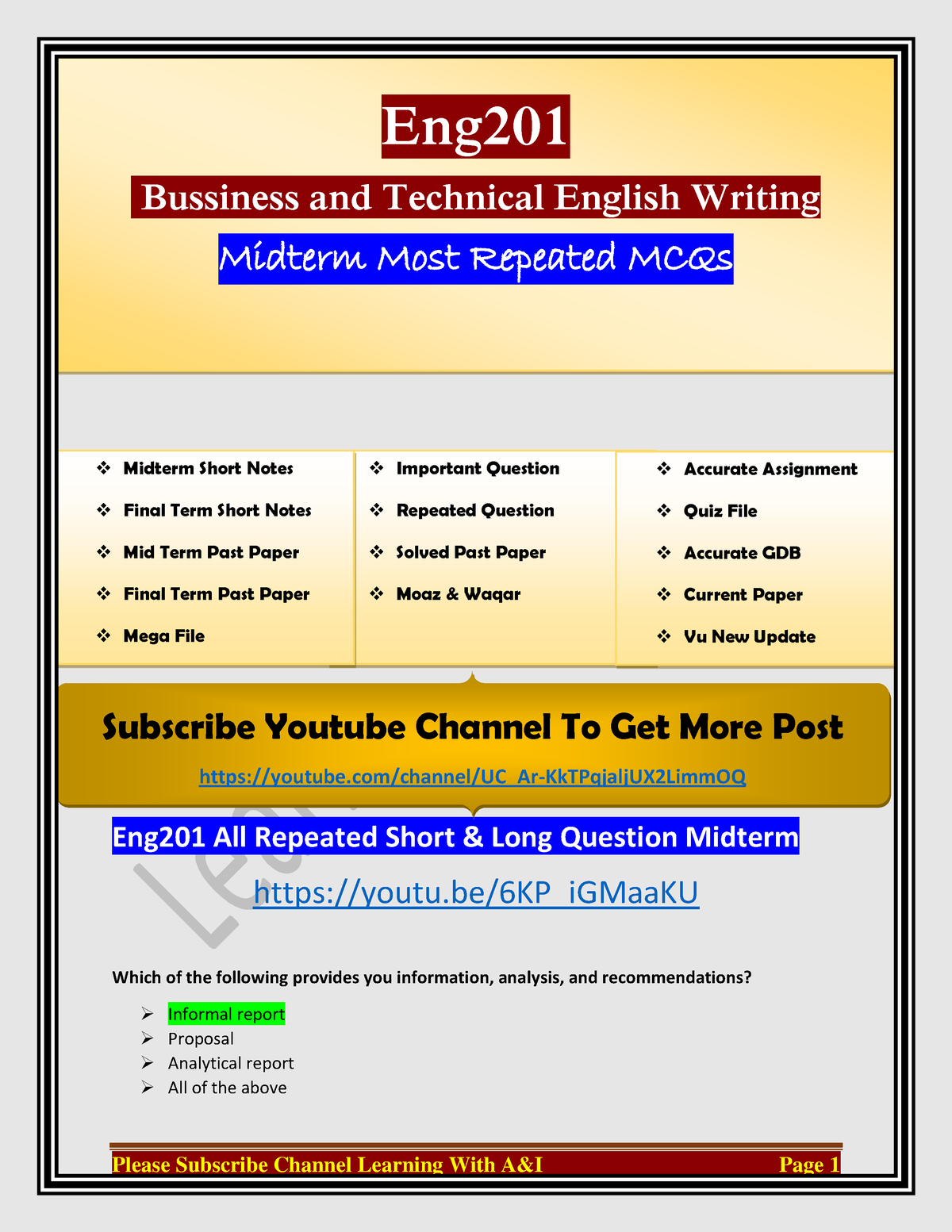 ENG201 Midterm Latest Solved Paper 11 - Eng201 All Repeated Short ...