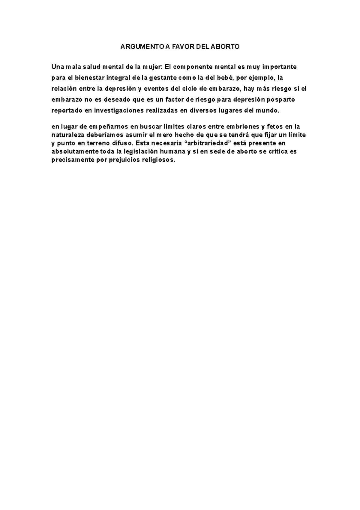 Argumento A Favor DEL Aborto - ARGUMENTO A FAVOR DEL ABORTO Una mala ...
