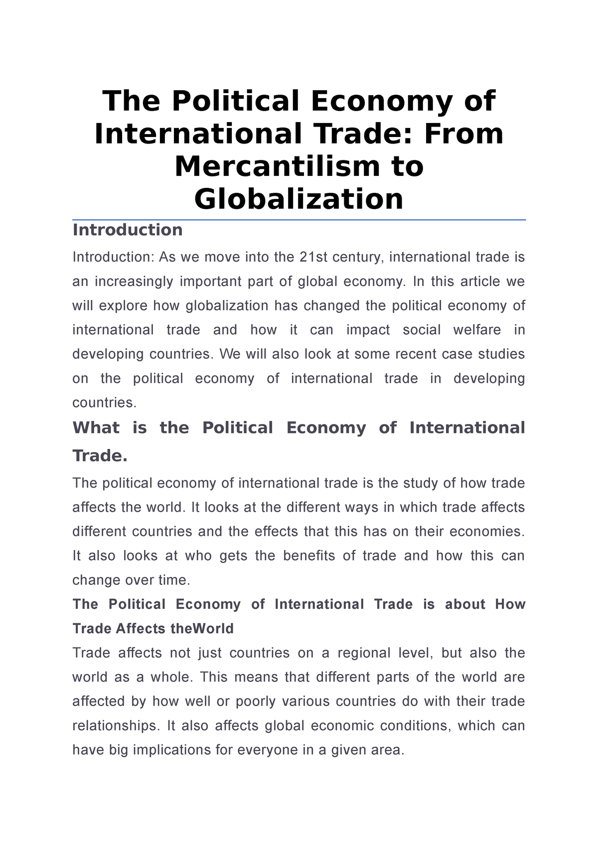 political economy of international trade essay