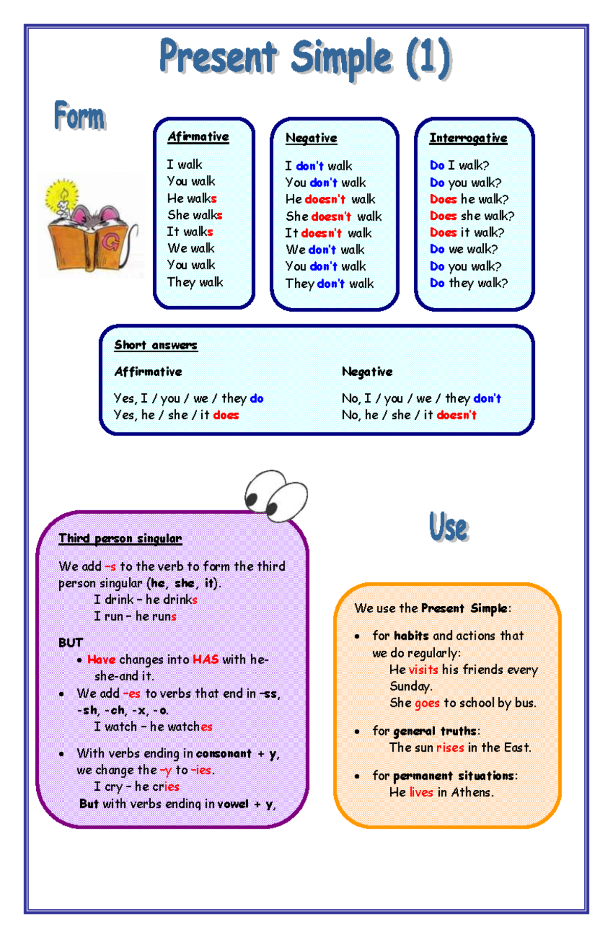 4) Present Simple practice - Third person singular We add – s to the ...