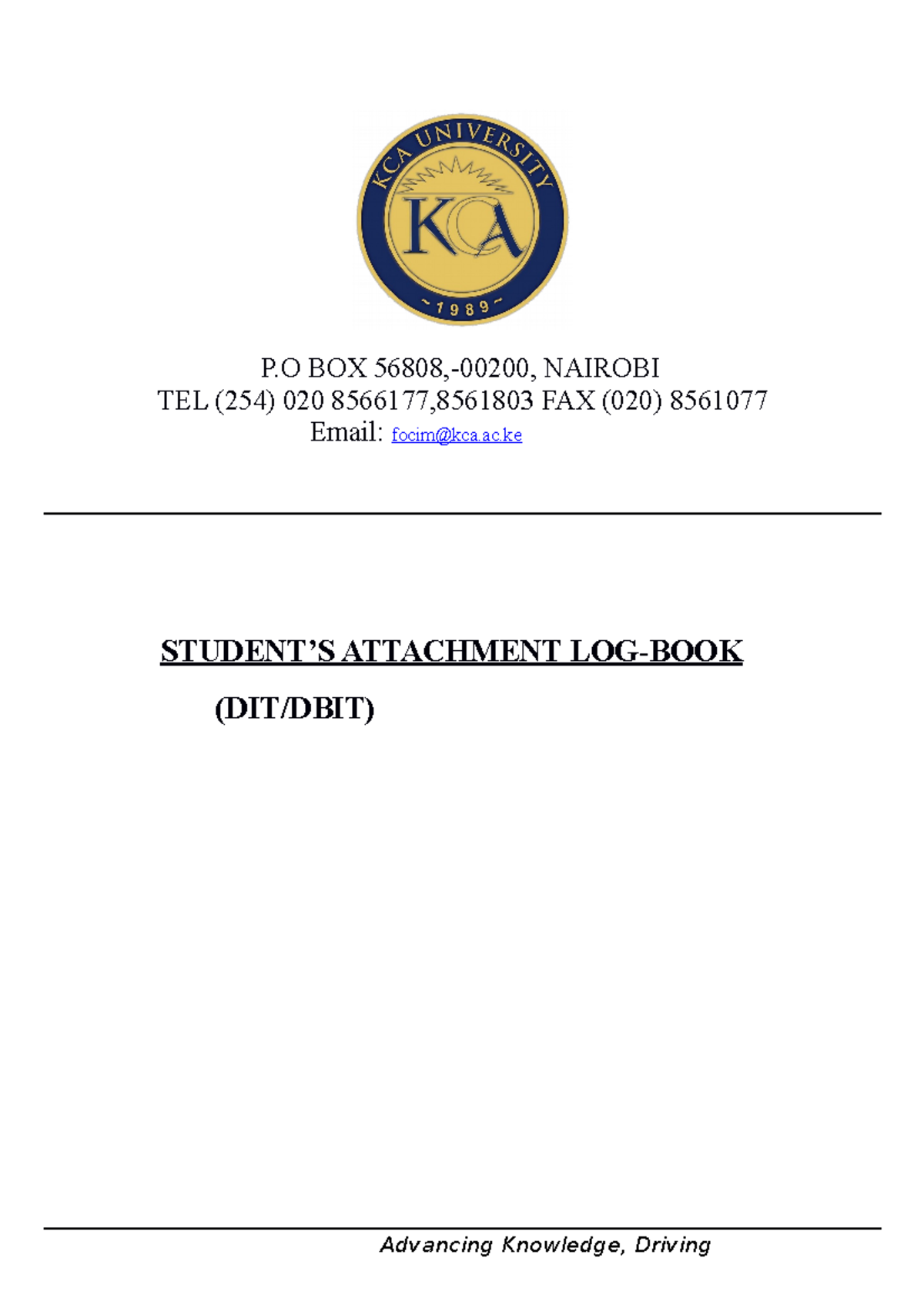 Logbook Diploma Purpose to understand general information and