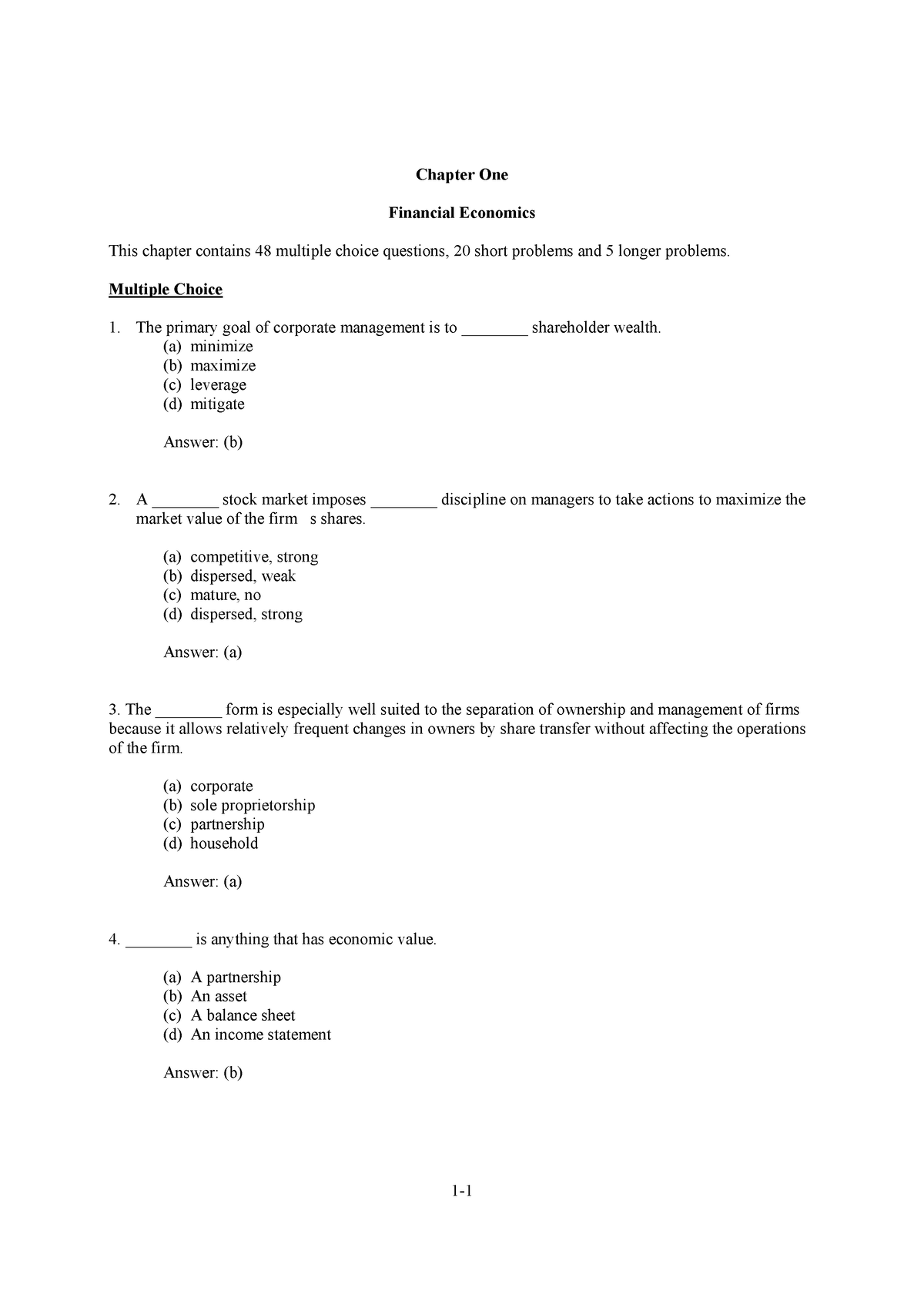 Free-sample - Asdfgh - Chapter One Financial Economics This Chapter ...