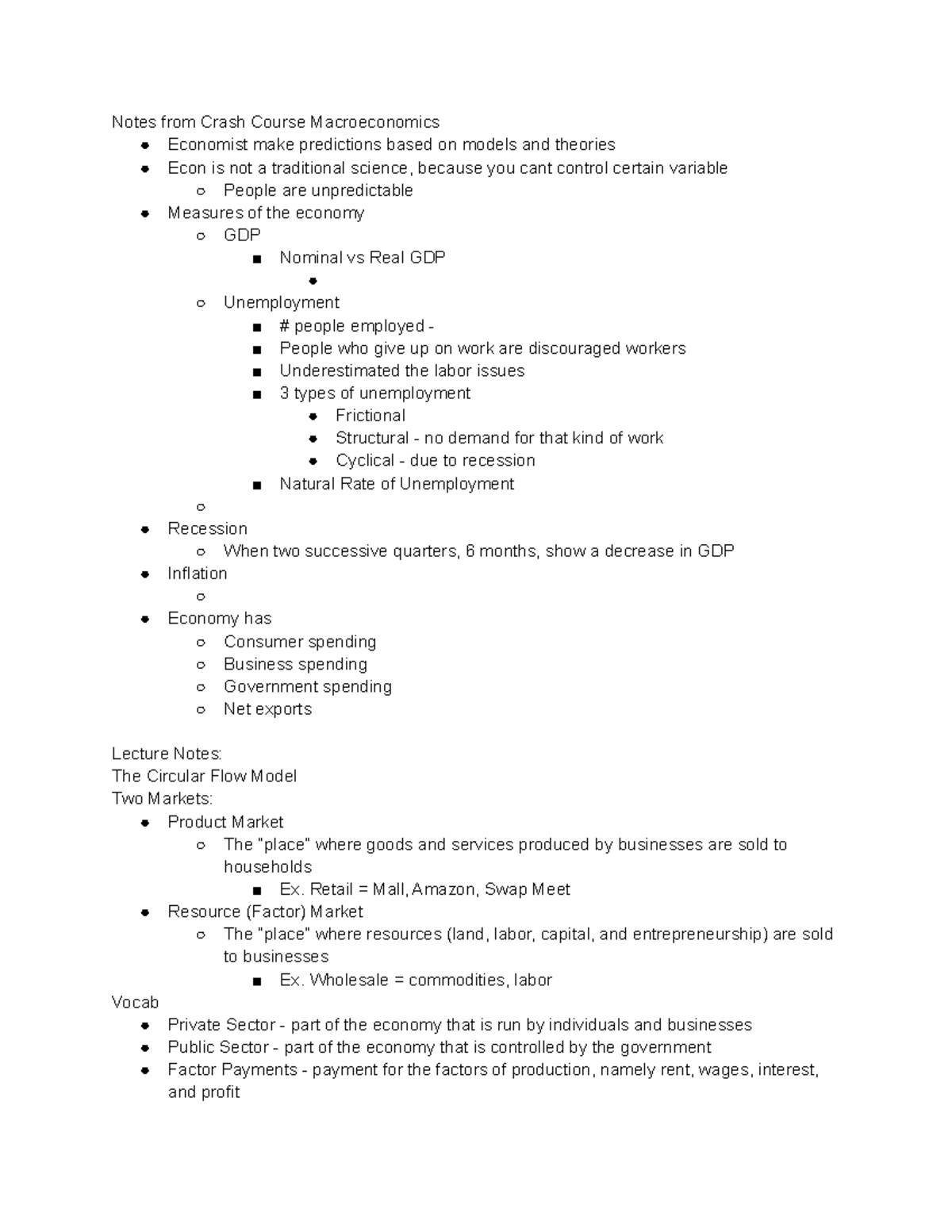 Module 2 Notes from Crash Course Macroeconomics Economist make