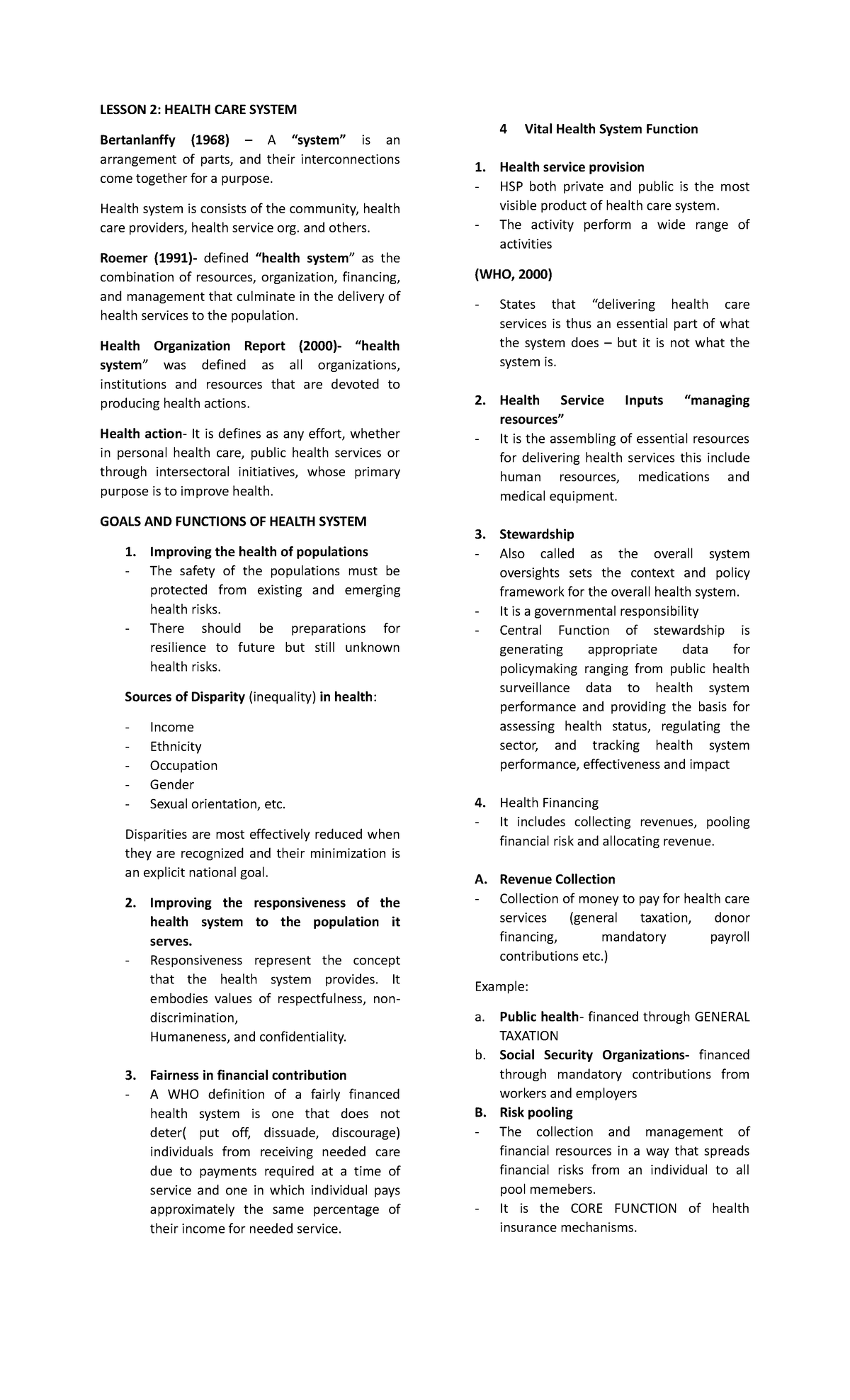 health information system - LESSON 2: HEALTH CARE SYSTEM Bertanlanffy ...