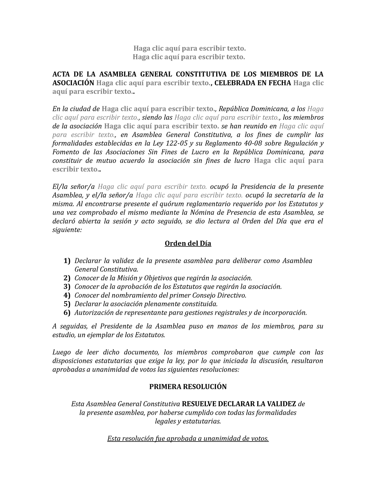 Modelo Acta De La Asamblea Constitutiva Y Nomina De Presencia Asfl