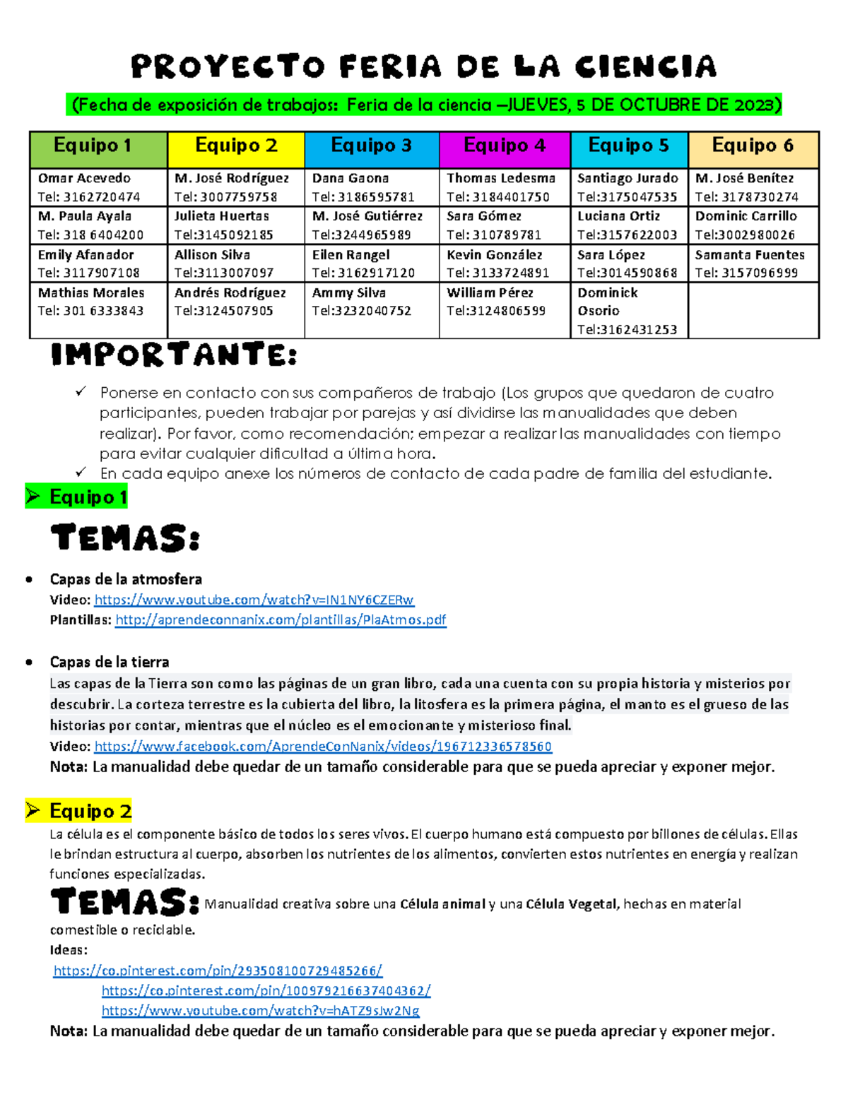Proyecto feria de la Ciencia - Proyecto feria de la Ciencia (Fecha de ...