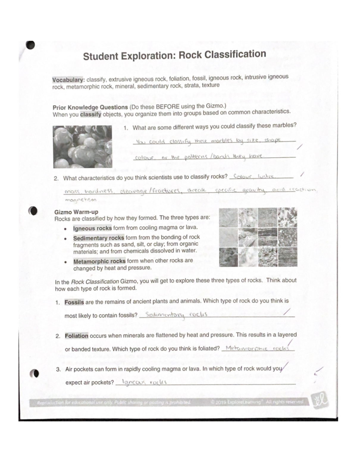 Student Exploration Rock Classification Gizmo Answer Key - Studocu