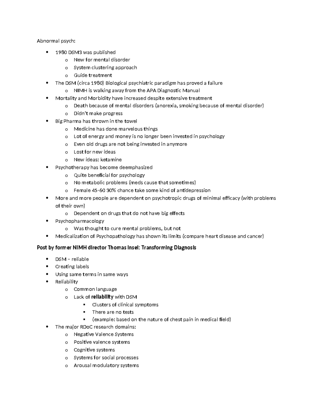Abnormal psych notes class - Abnormal psych: 1980 DSM3 was published o ...
