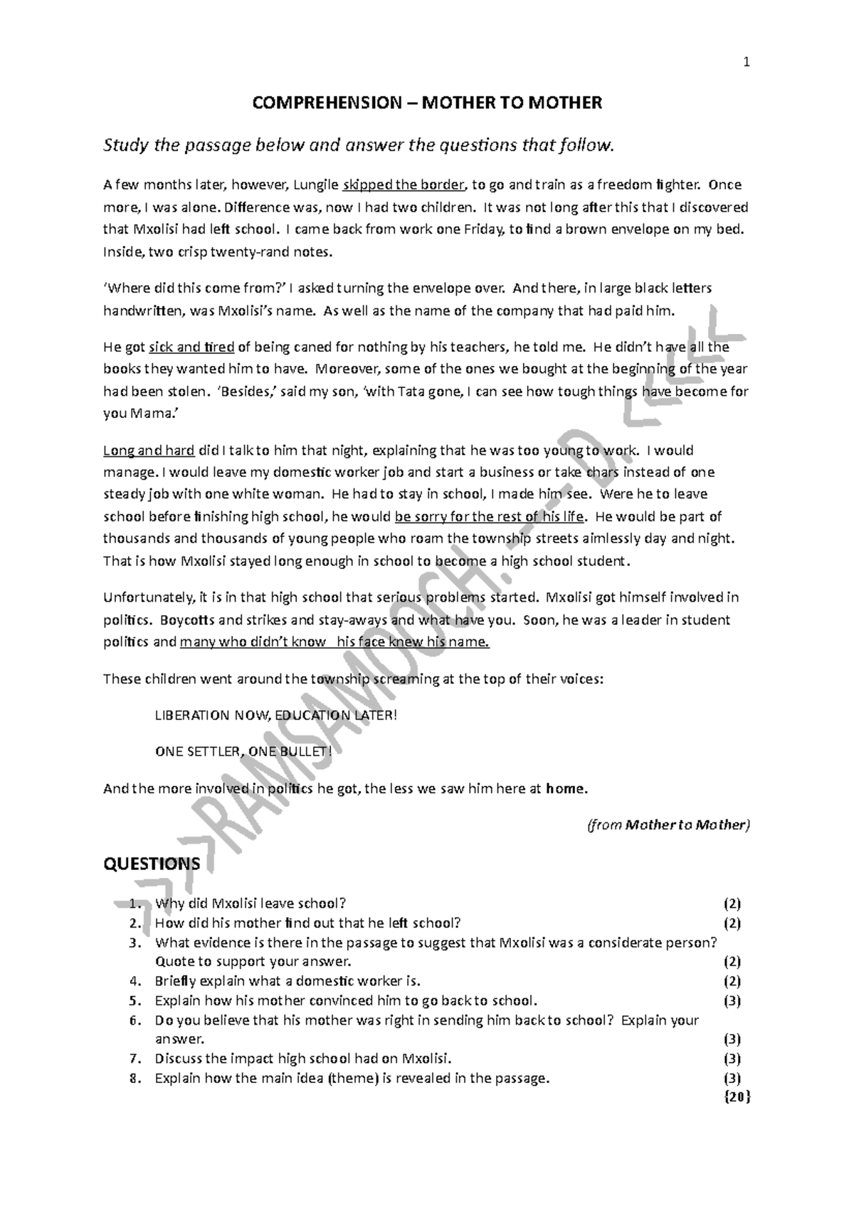 mother to mother literature essay grade 10