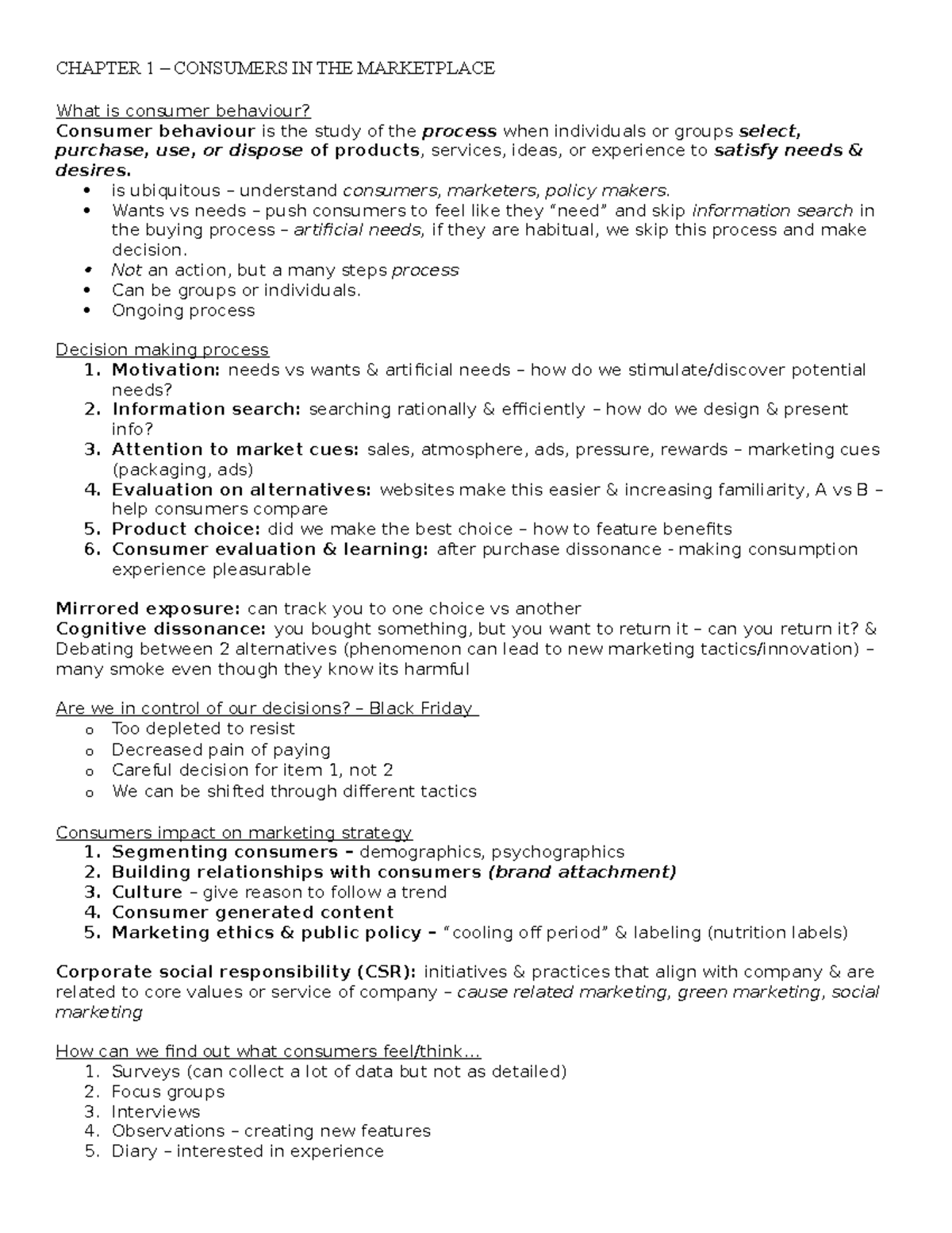 MCS2600 - full course notes - CHAPTER 1 – CONSUMERS IN THE MARKETPLACE ...