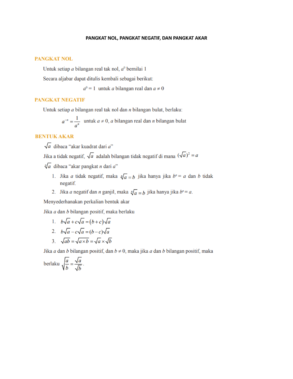 Pangkat NOL - Materi - Matematika - PANGKAT NOL, PANGKAT NEGATIF, DAN ...