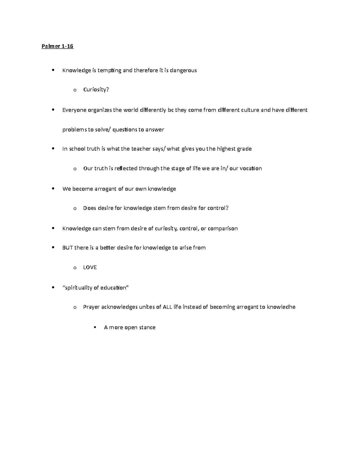 Palmer reading notes - To Know as We Are Known - Palmer 1- Knowledge is ...