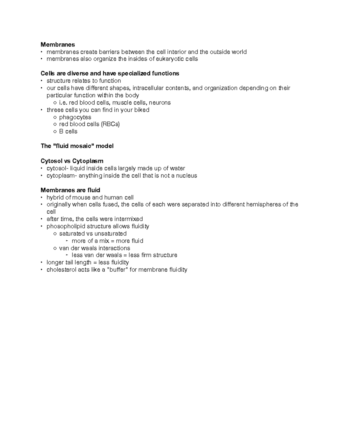 Cell Organization & Cell Membranes - Membranes membranes create ...