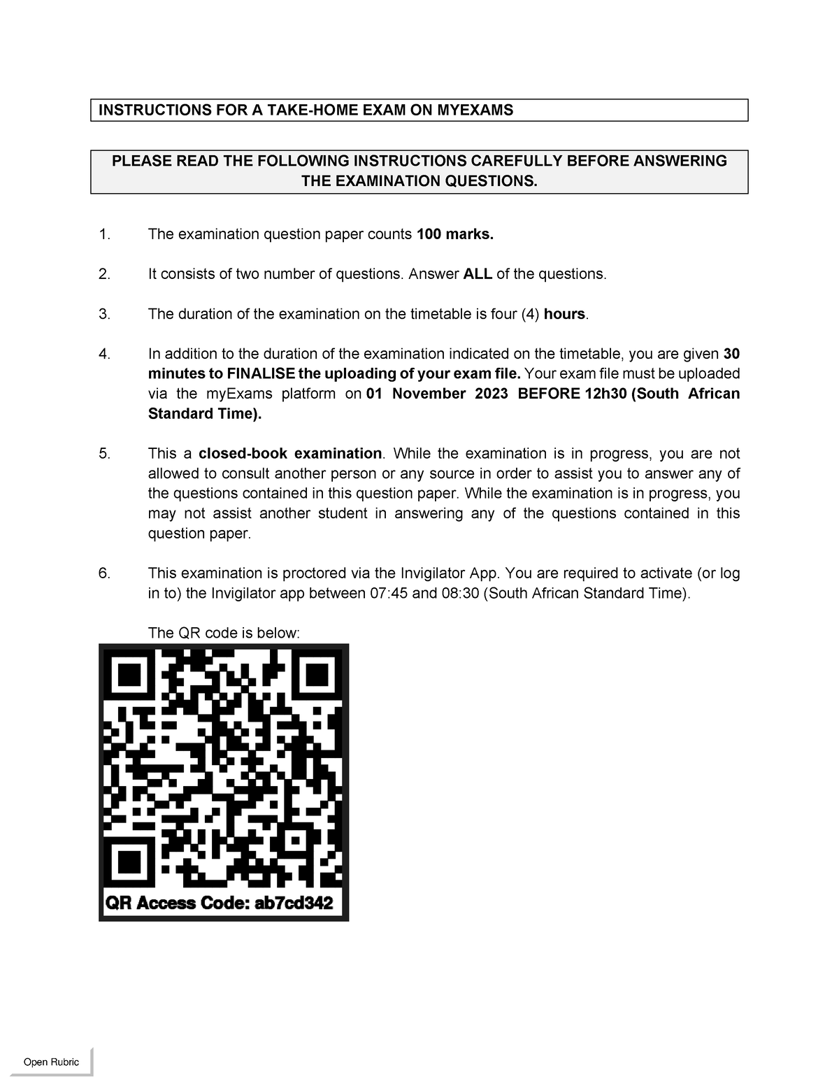 2023 CLAW EXAM Instructions MAY 2023 TAKE HOME 10 May 2023 ...