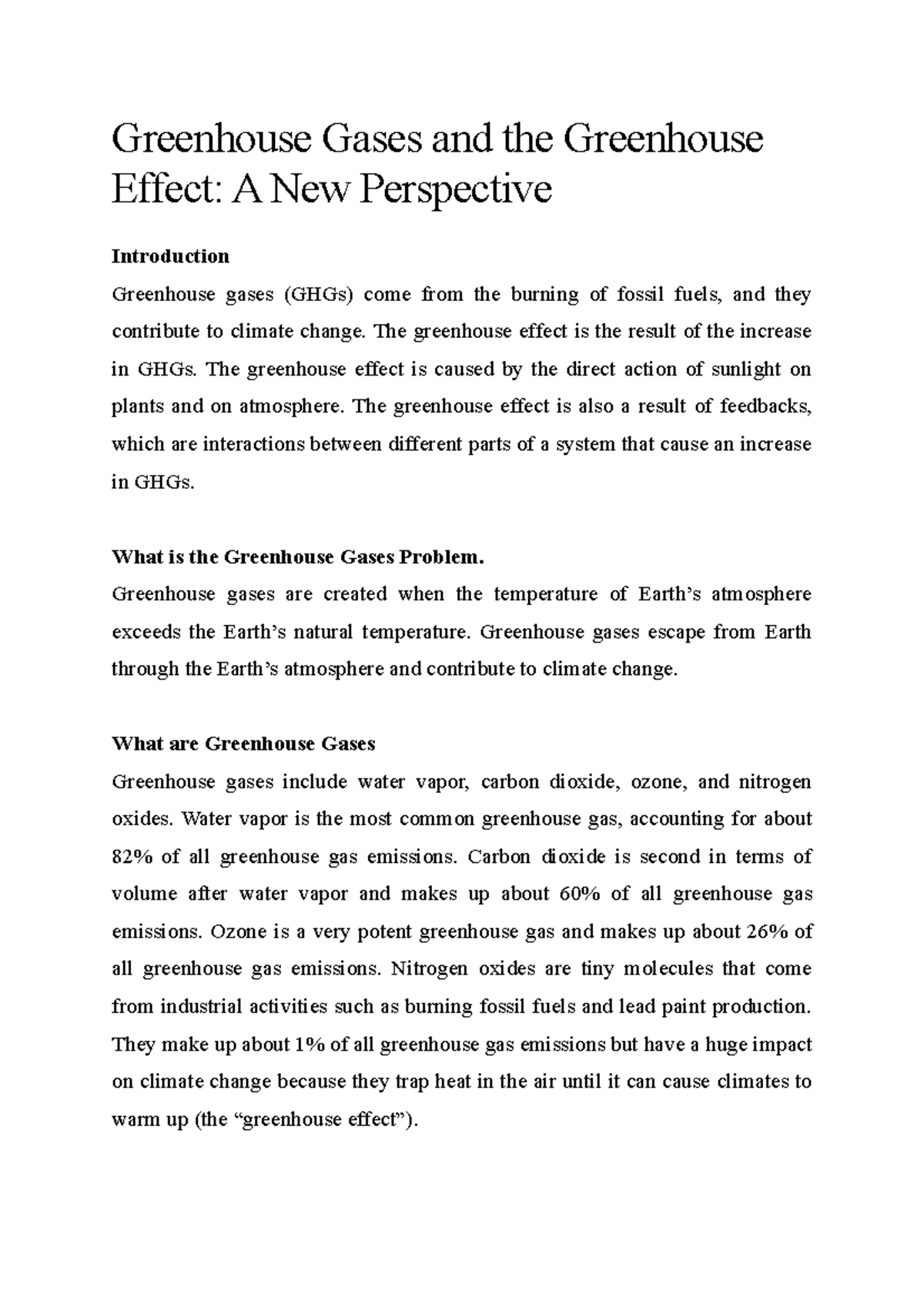 Greenhouse Gases and the Greenhouse Effect: A New Perspective ...