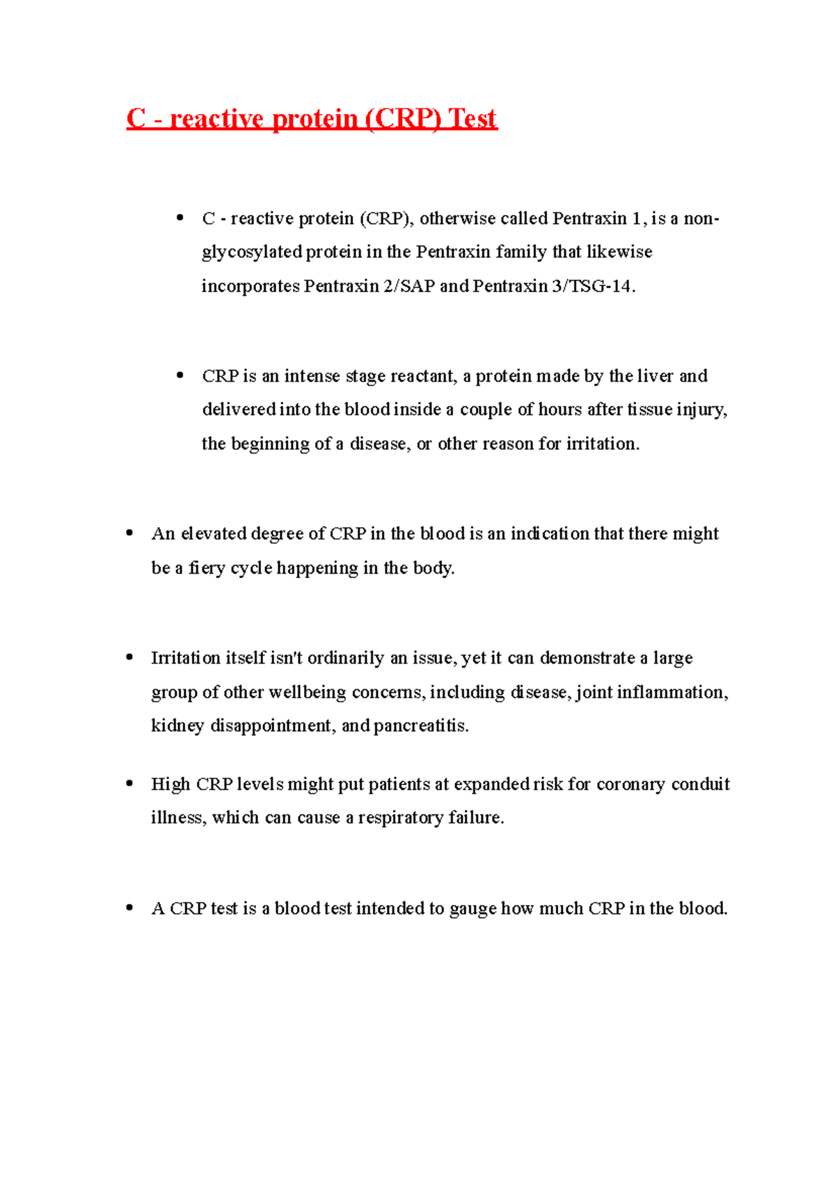 C reactive protein (CRP) test C reactive protein (CRP) Test C
