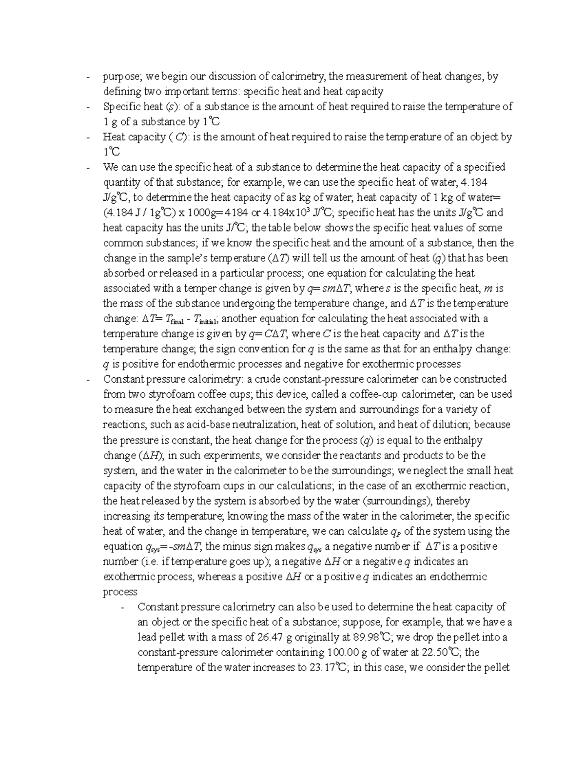 Chemistry notes 8 purpose; we begin our discussion of calorimetry