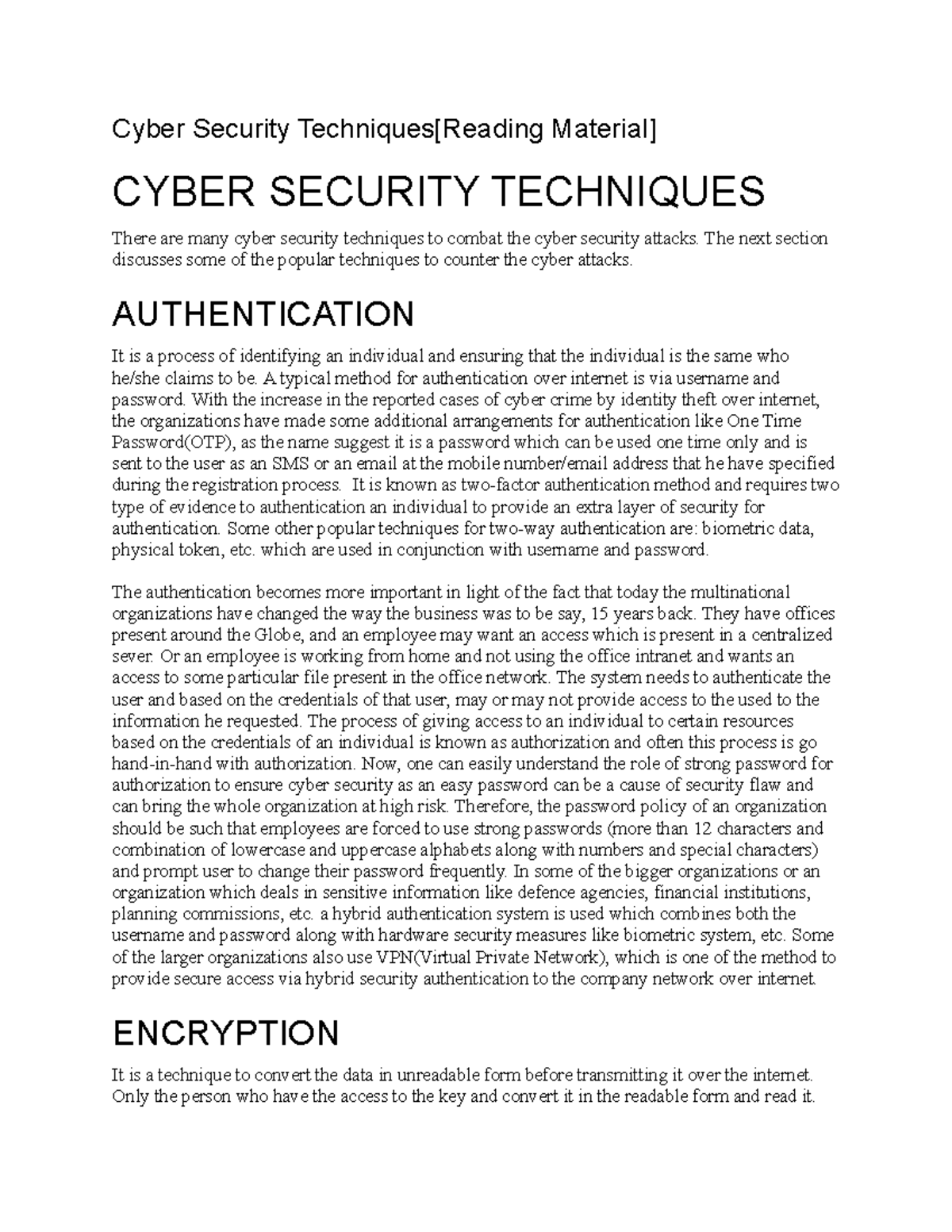 Cyber Security Techniques - Cyber Security Techniques[Reading Material ...