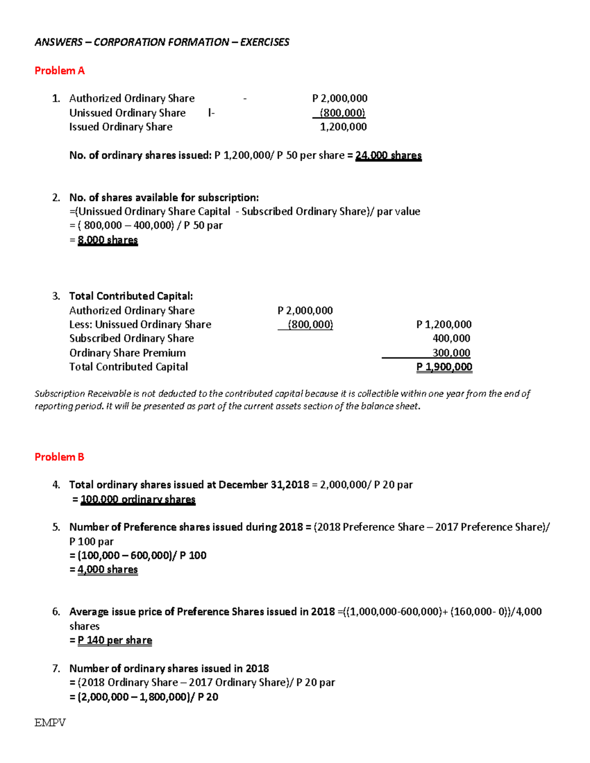 Answers- Corporation Formation- Exercises - ANSWERS – CORPORATION ...