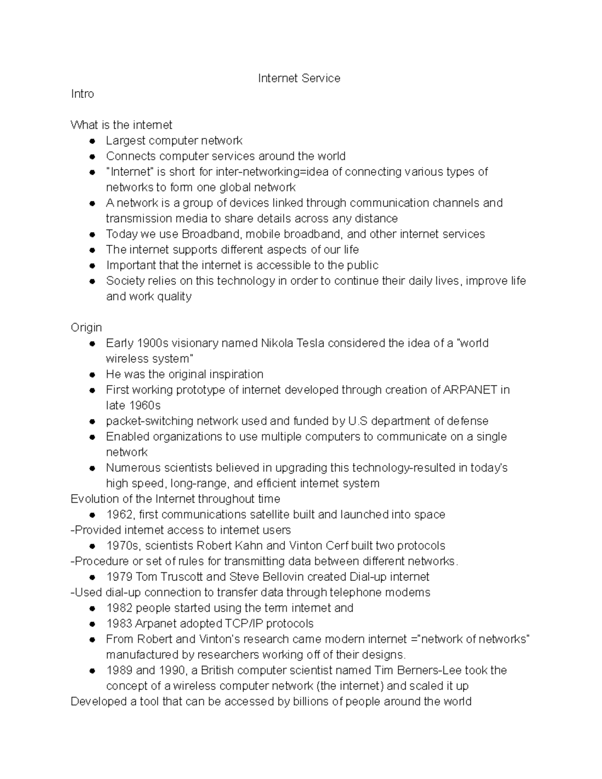 Research notes business tech CPT - Internet Service Intro What is the ...