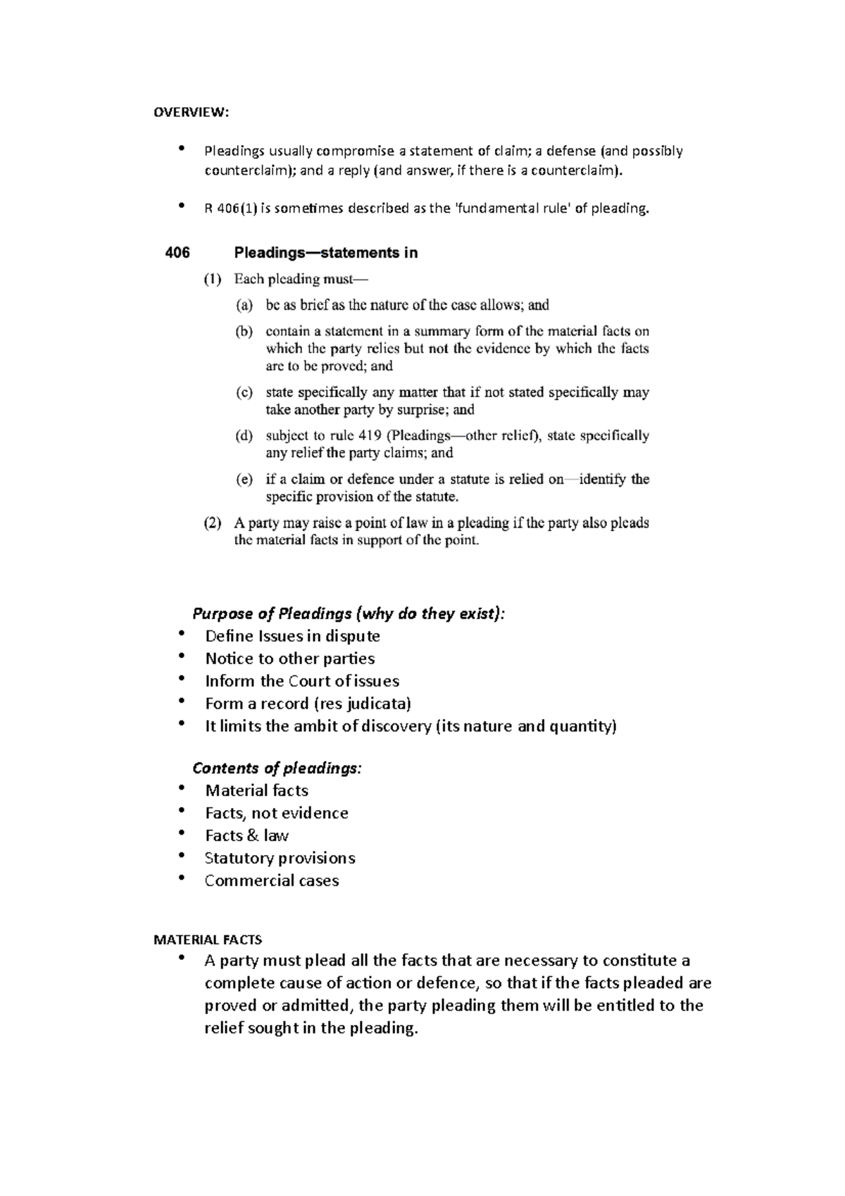 LAWS2244 Pleadings - OVERVIEW: Pleadings usually compromise a statement ...