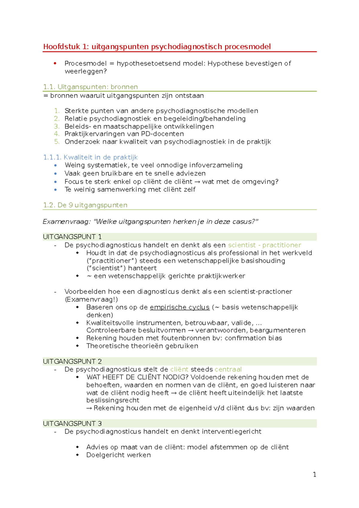 Samenvatting Psychodiagnostiek 2 - Hoofdstuk 1: Uitgangspunten ...