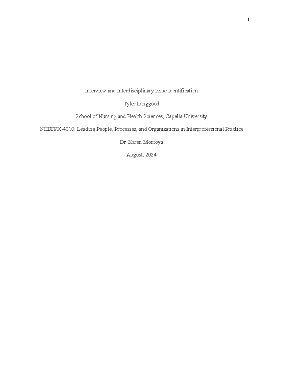 4010 Assessment 2 - fpx4000 assignment 5 - Interview and ...