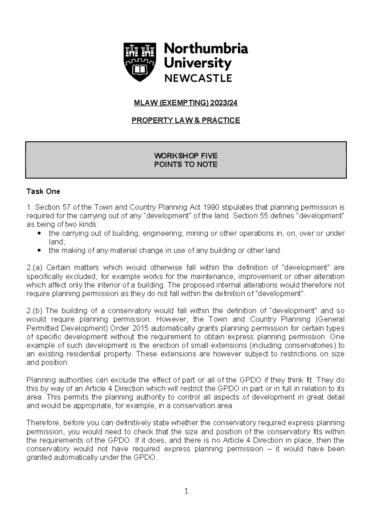 Workshop Five Points to Note - MLAW (EXEMPTING) 2023/ PROPERTY LAW ...
