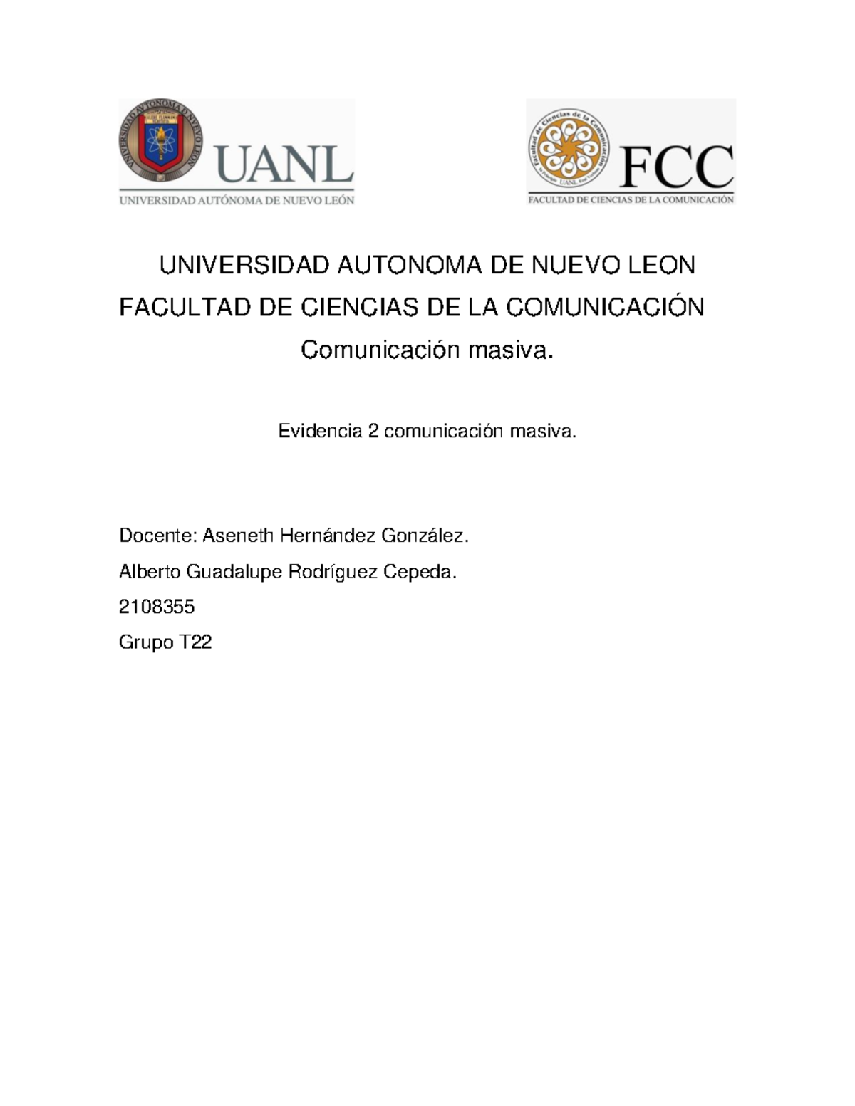 Evidencia 2 - UNIVERSIDAD AUTONOMA DE NUEVO LEON FACULTAD DE CIENCIAS ...