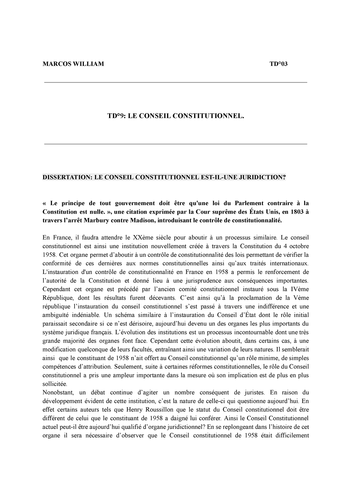 le conseil constitutionnel dissertation juridique