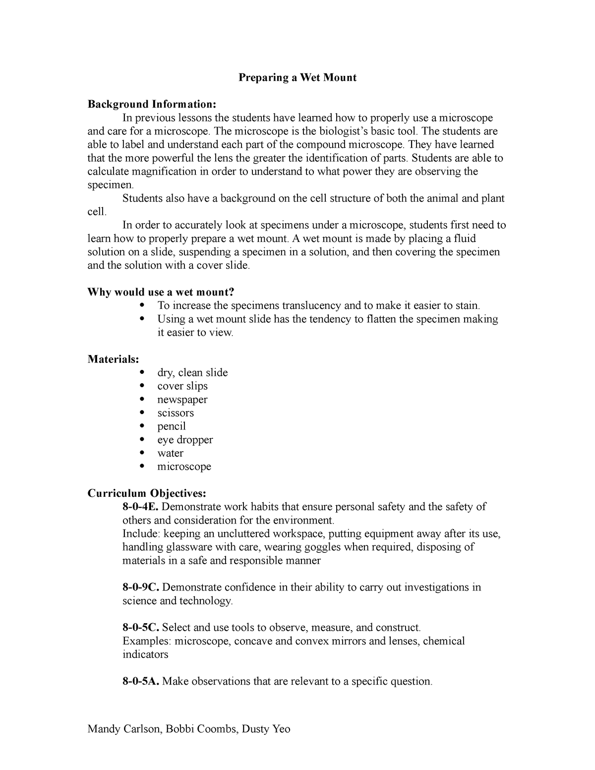 Preparing A Wet Mount - Experimental Skill And Investigation ...