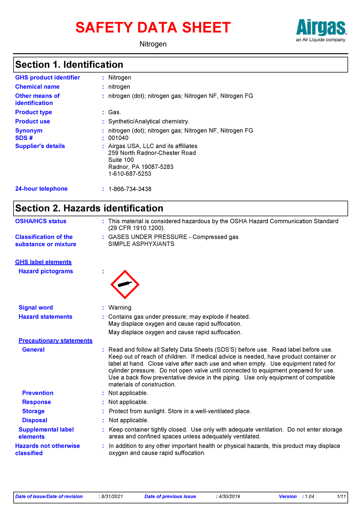 Msds of nitrogen - It's a research done from my side for knowing safety ...