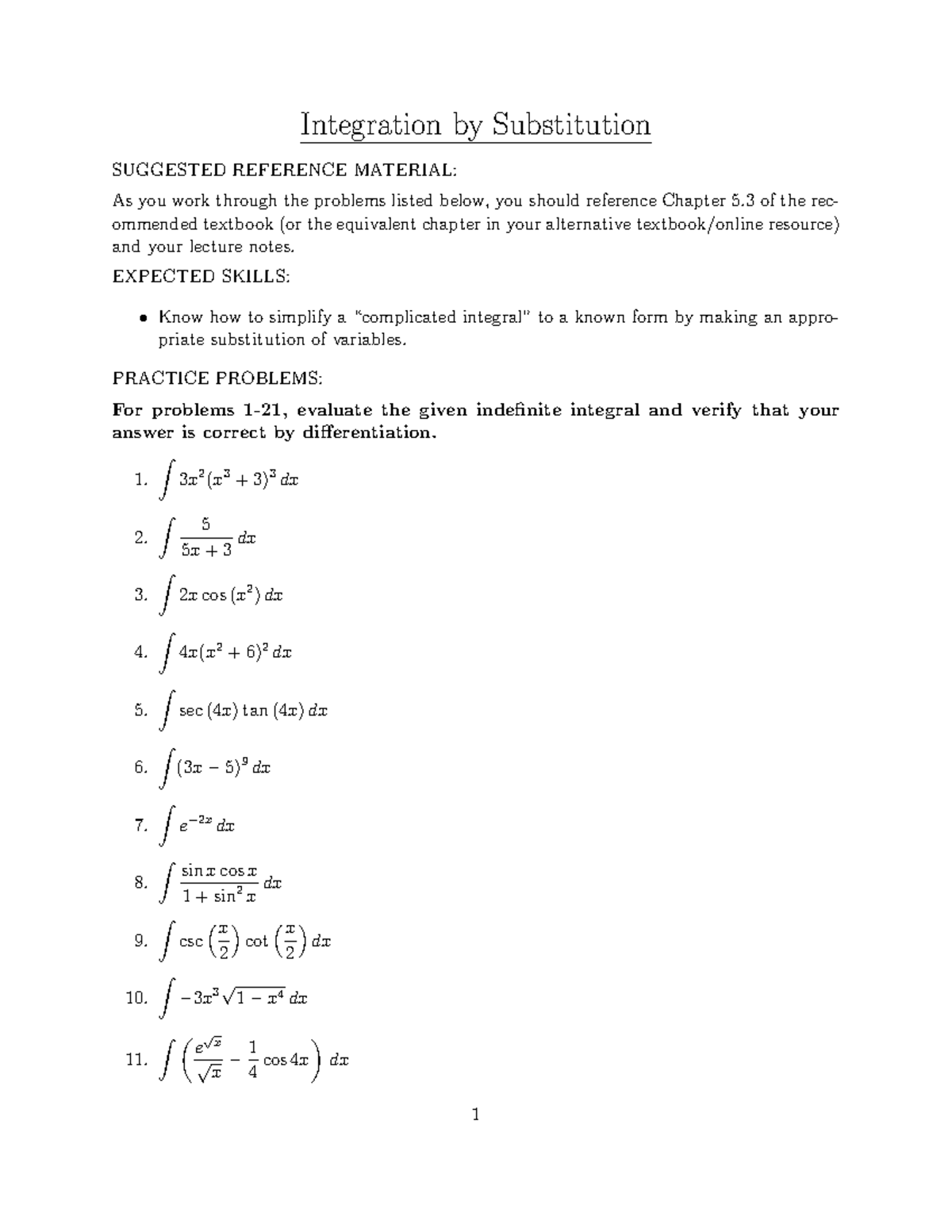 4.7 integration by substitution homework answers