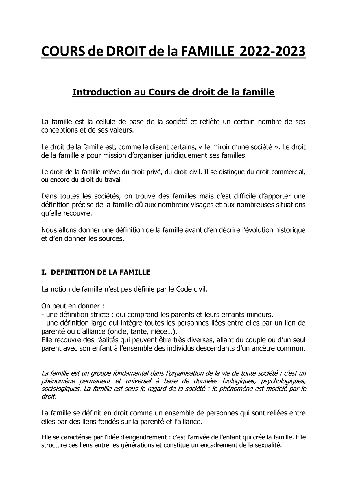 1° Cours De Droit De La Famille - COURS De DROIT De La FAMILLE 2022 ...