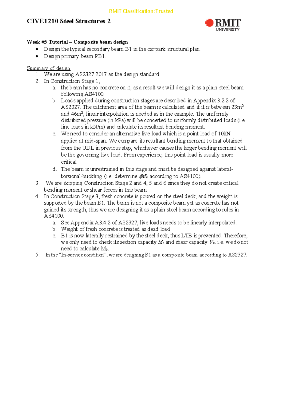 CIVE1210 Tutorial 5 Comp beam%282024%29 - CIVE1 210 Steel Structures 2 ...