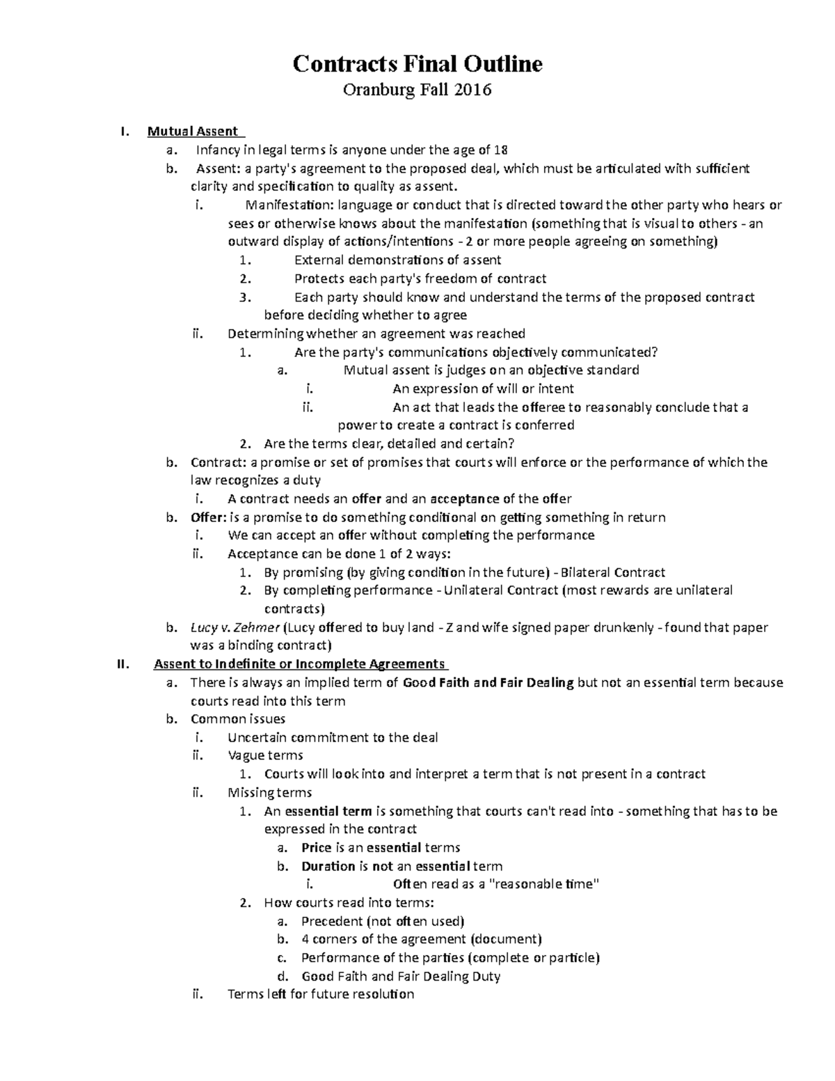 Contracts Final Outline (fall) - Contracts Final Outline Oranburg Fall ...