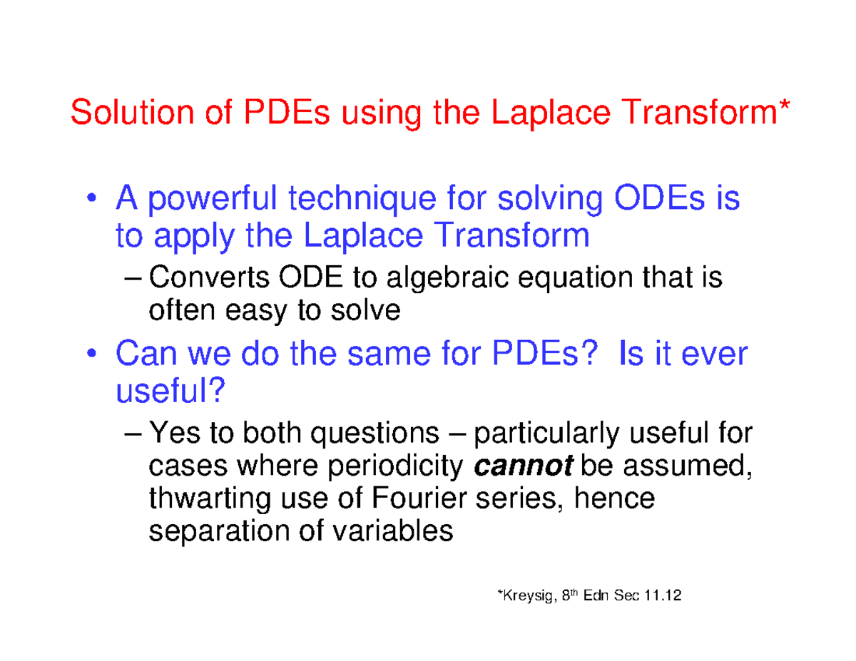 Pdelecture 4 - Lecture Notes H - Solution Of PDEs Using The Laplace ...