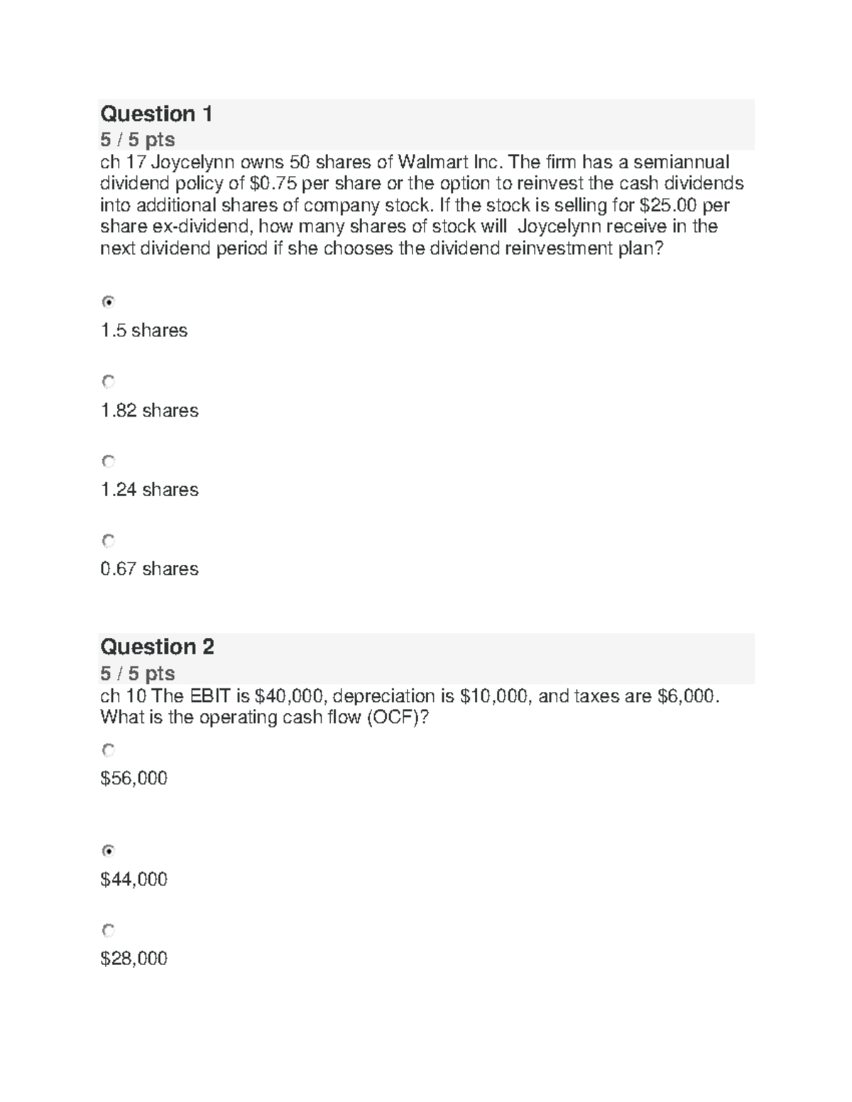 FSCJ- FIN 3400 Final - exam - Question 1 5 / 5 pts ch 17 Joycelynn owns ...