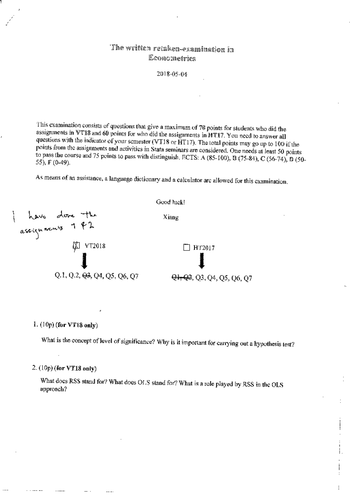 Econometrics+Exam+2018-05-04 - 0000 - Studocu