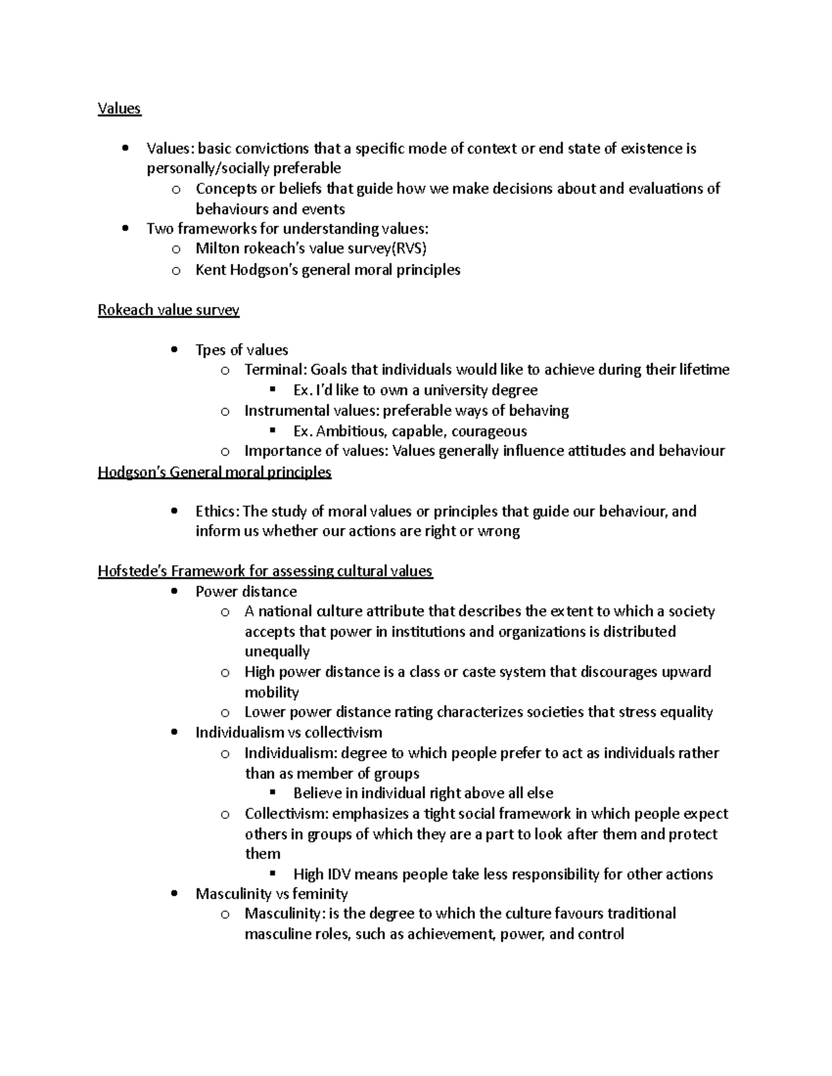 OB chapter 3 - Lecture notes 3 - Values Values: basic convictions that ...