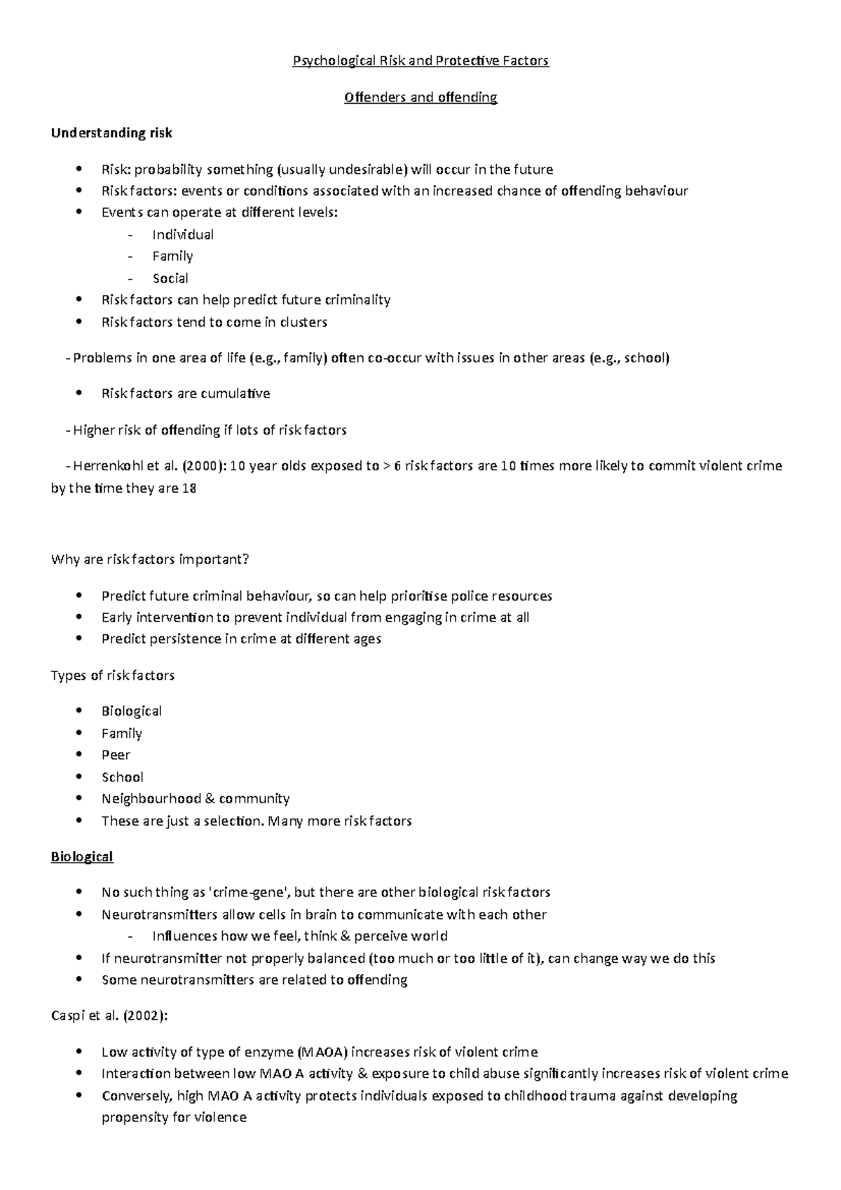 Psychological Risk and Protective Factors - Psychological Risk and ...