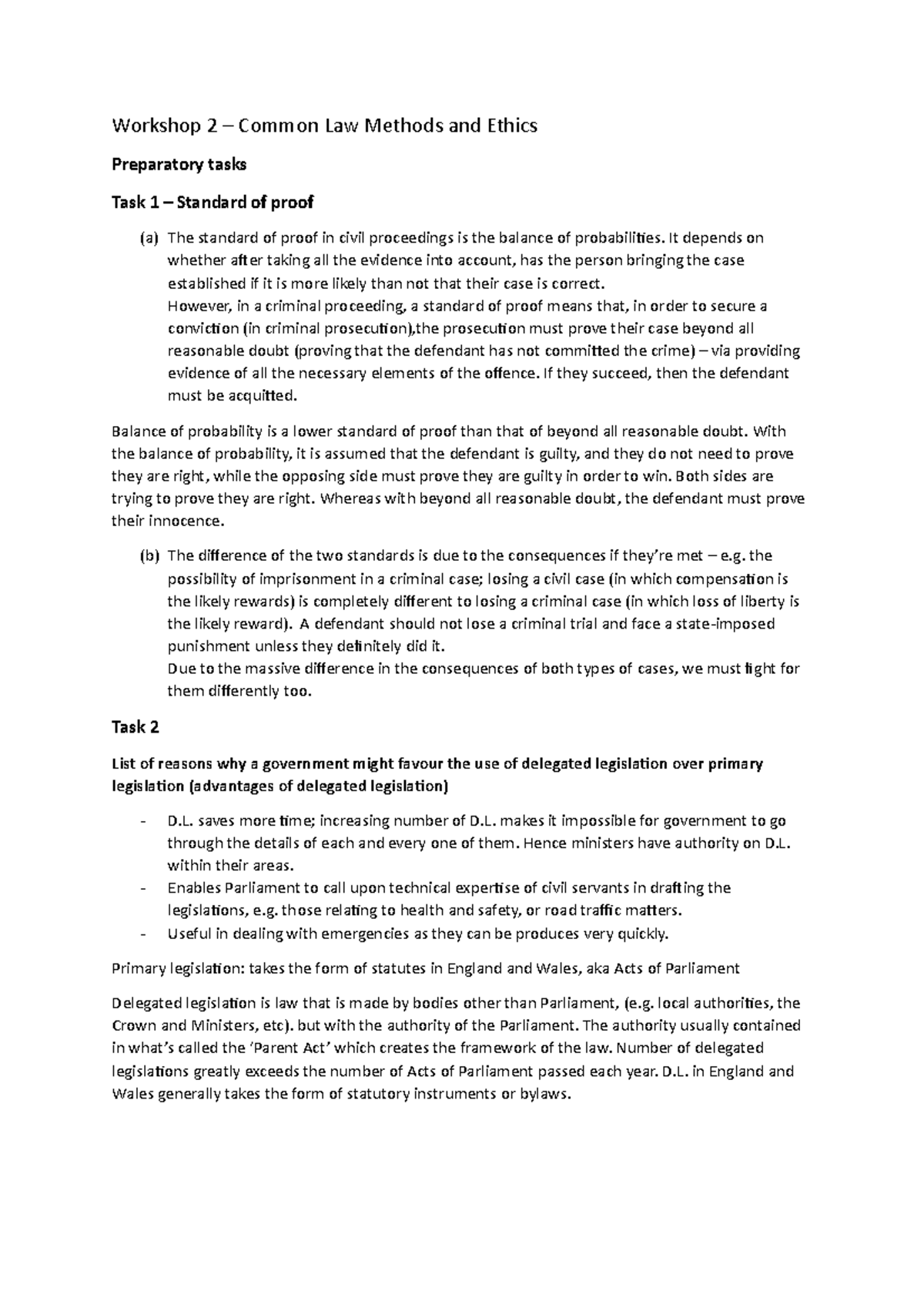 Workshop 2 notes - Workshop 2 – Common Law Methods and Ethics ...