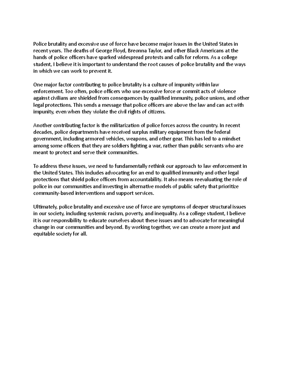 Police brutality and excessive use of force have become major issues in ...