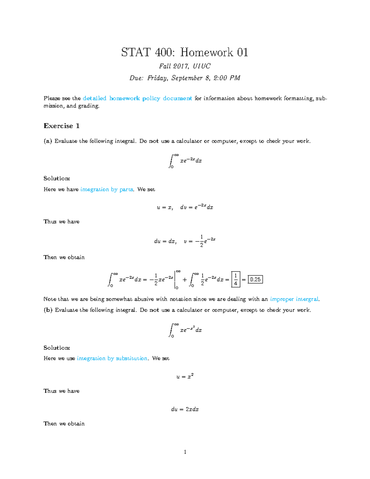 Homework 1Solutions - STAT 400: Homework 01 Fall 2017, UIUC Due: Friday ...