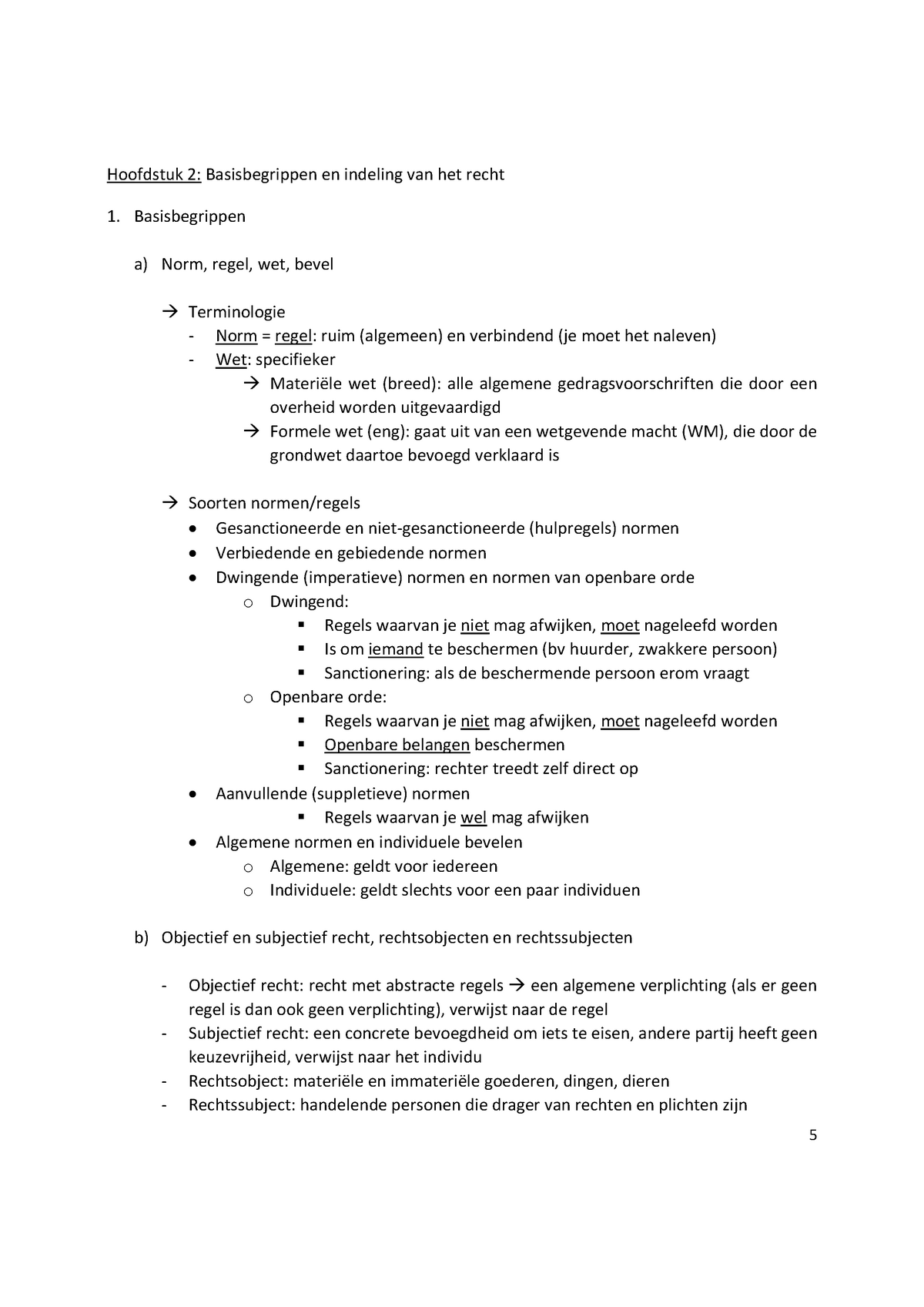 H2 Recht - Hoofdstuk 2: Basisbegrippen En Indeling Van Het Recht 1 ...