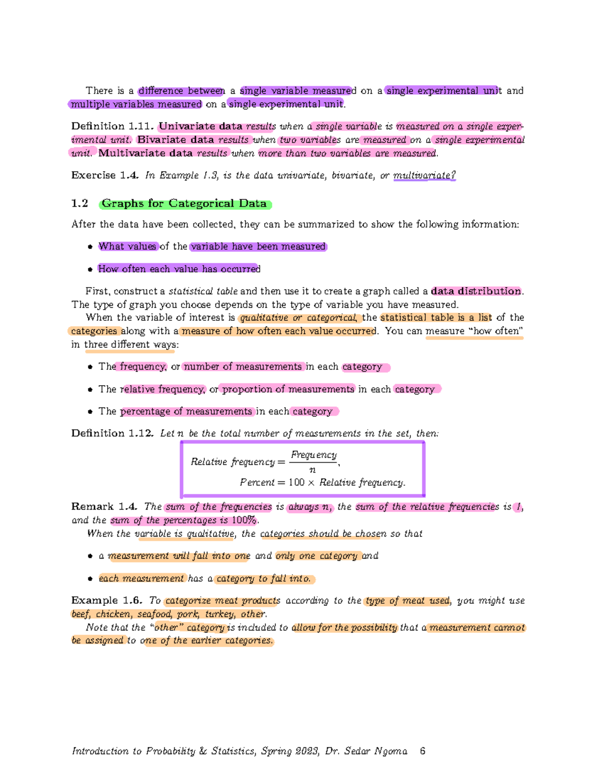 Lecture Note 1 - Statistical Description Of Data - There Is A ...