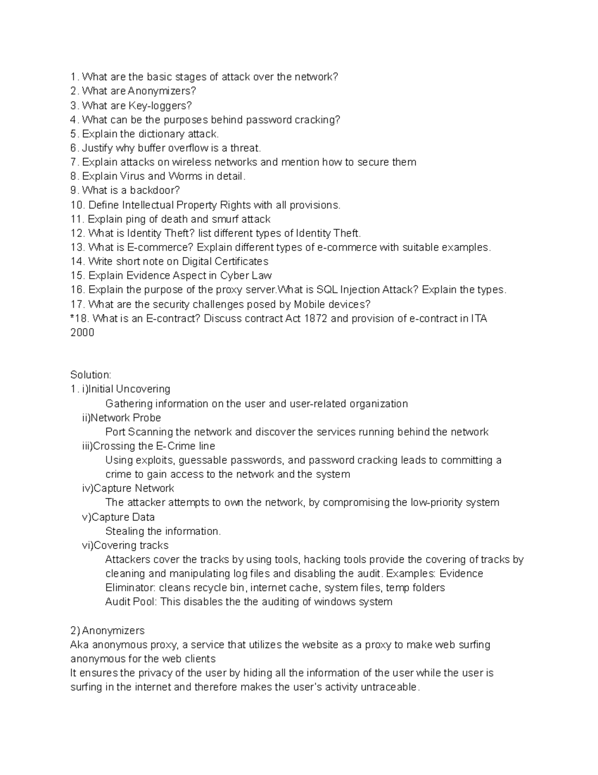 CSL IA 2 csl What are the basic stages of attack over the network