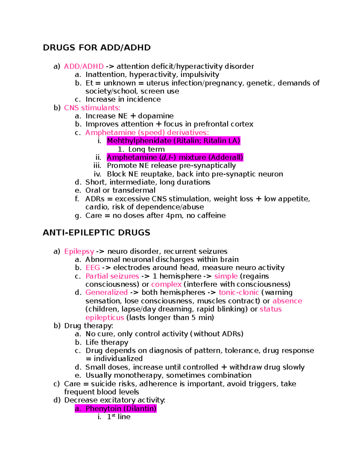 Drugs for ADD + ADHD and anti-epileptics - DRUGS FOR ADD/ADHD a) ADD ...